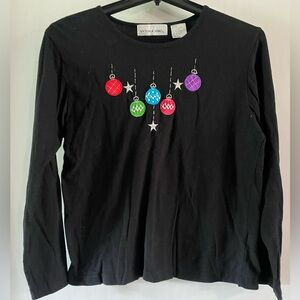Victoria Jones Woman Black Long Sleeve Blouse with Colorful Ornaments